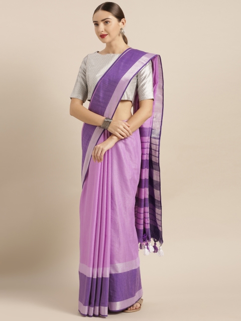 

VASTRANAND Purple Solid Linen Blend Saree