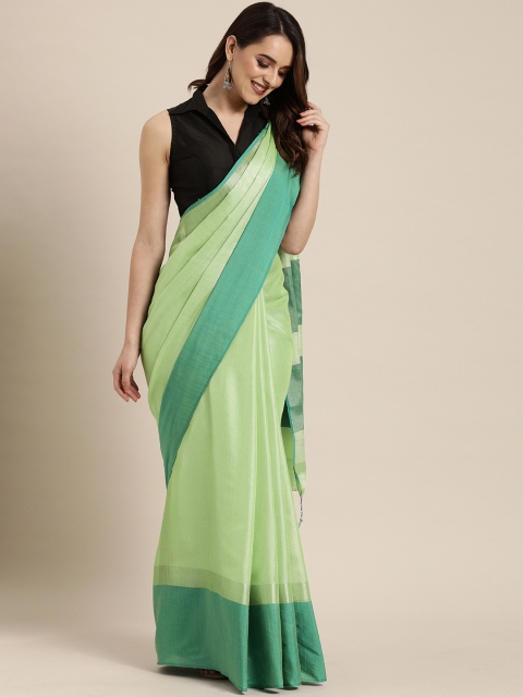 

VASTRANAND Sea Green Solid Linen Blend Saree