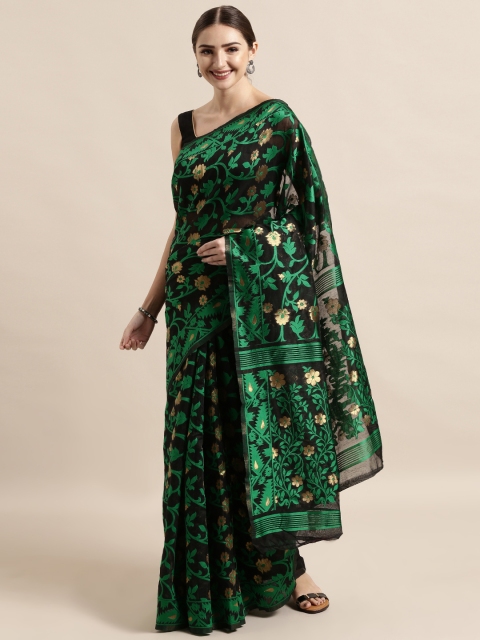 

VASTRANAND Black & Green Silk Cotton Woven Design Jamdani Saree