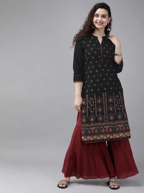 

Anouk Women Black & Red Printed Straight Kurta