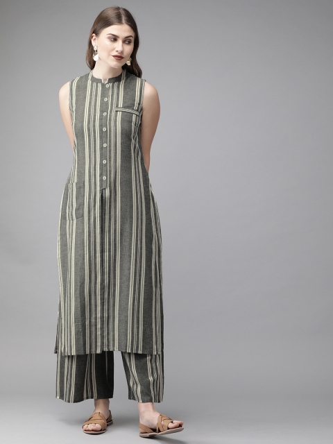 

Anouk Women Black & Off-White Striped Kurta with Palazzos