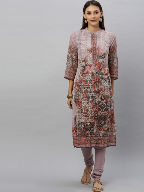 

Anouk Women Pink & Red Printed Kurta with Churidar