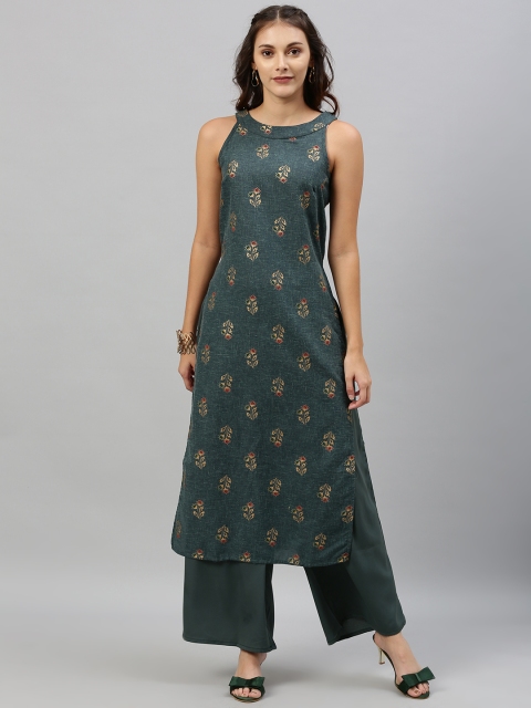 

Anouk Women Teal & Gold-Toned Printed Kurta with Palazzos