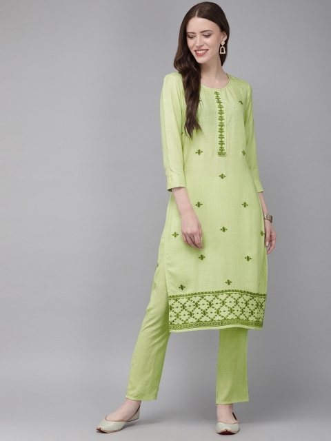 

Anouk Women Lime Green Embroidered Kurta with Trousers