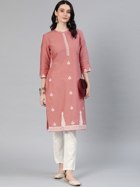 

Anouk Women Pink & Off-White Embroidered Kurta with Trousers