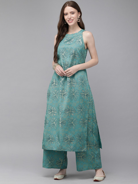 

Anouk Women Blue Printed Kurta with Palazzos