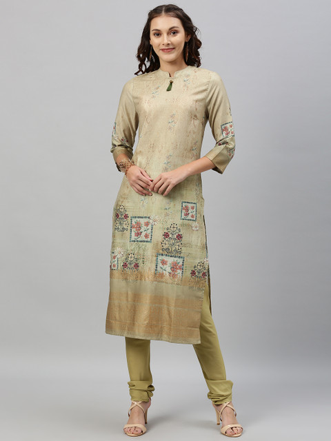 

Anouk Woman Beige and Gold Floral Printed Kurta Set