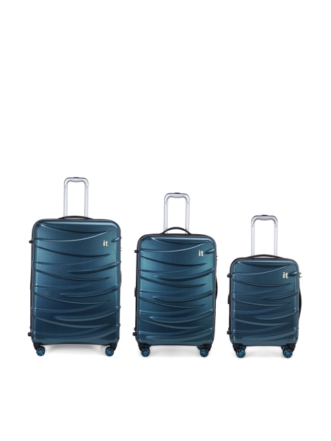 

IT luggage Set of 3 Blue Solid Tidal Hard-Sided Trolley Suitcases