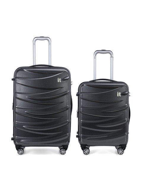 

IT luggage Set of 2 Black Textured Tidal Hard-Sided Trolley Suitcases