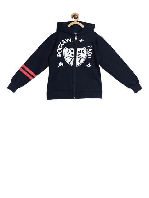 

SWEET ANGEL Boys Navy Blue & Off-White Printed Hooded Sweatshirt