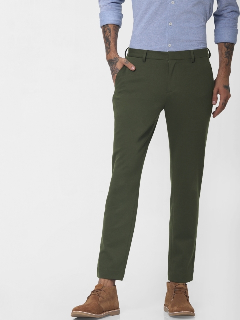 

Jack & Jones Men Olive Green Slim Fit Solid Regular Trousers