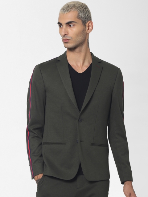 

Jack & Jones Men Olive Green Solid Slim Fit Single-Breasted Blazer