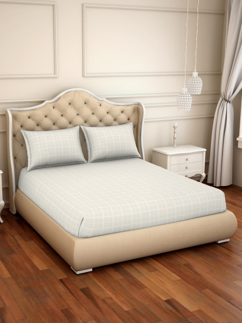

SPACES Off-White Geometric 600 TC Cotton 1 King Bedsheet with 2 Pillow Covers
