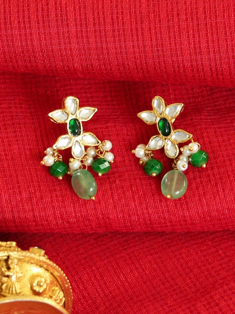

Unniyarcha Jewellery Gold-Toned & Turquoise Blue Floral Drop Earrings