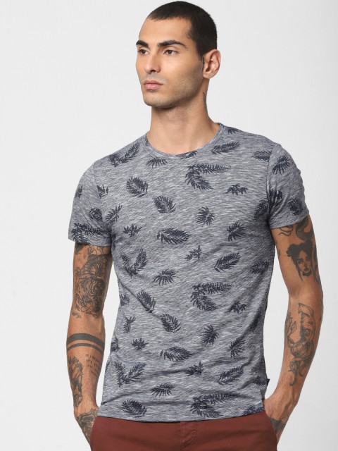 

Jack Jones Men Navy Blue White Slim Fit Printed Round Neck Pure Cotton T-shirt