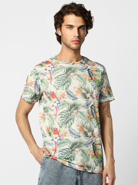 

Jack & Jones Men White & Green Slim Fit Printed Round Neck T-shirt