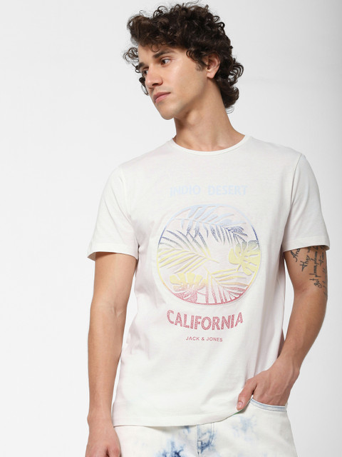 

Jack Jones Men White Tropical Printed Tshirt