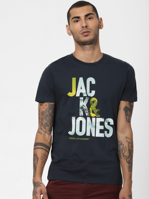 

Jack & Jones Men Navy Blue Slim Fit Printed Round Neck T-shirt