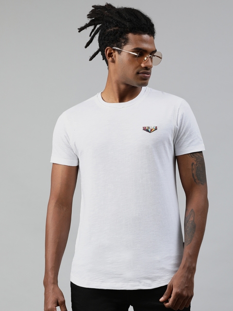 

Jack Jones Men White Solid Round Neck Pure Cotton T-shirt