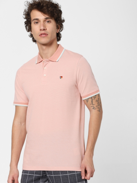 

Jack & Jones Men Pink Solid Polo Collar T-shirt