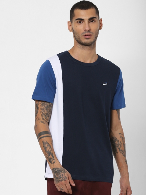 

Jack & Jones Men Navy Blue Slim Fit Striped Round Neck T-shirt