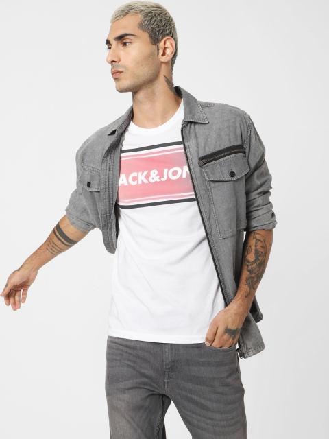 

Jack & Jones Men White & Red Printed Round Neck T-shirt
