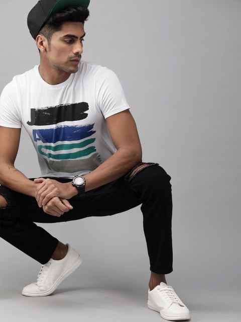 

Jack & Jones Men White Slim Fit Printed Round Neck T-shirt