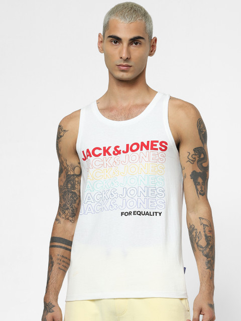 

Jack & Jones Men White Printed Slim Fit Round Neck T-shirt