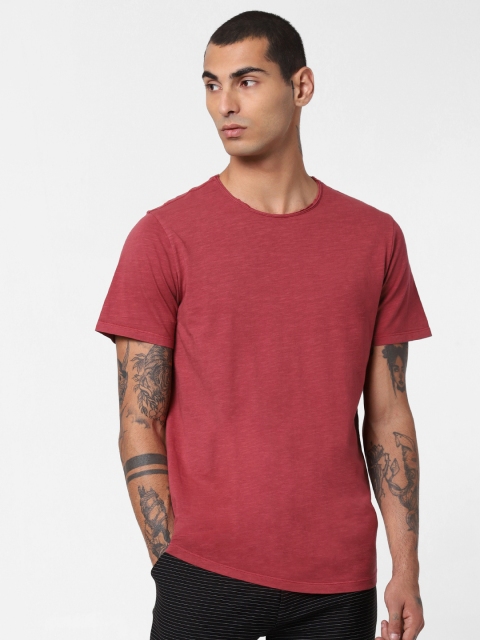 

Jack Jones Men Rust Red Slim Fit Solid Round Neck Organic Cotton T-shirt