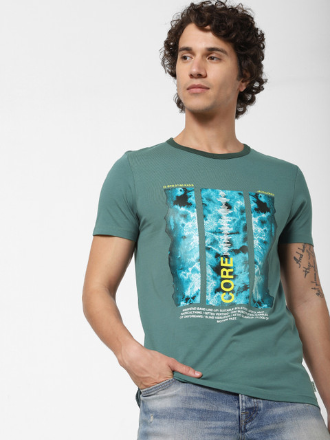 

Jack Jones Men Green Printed Slim Fit Round Neck Organic Cotton T-shirt
