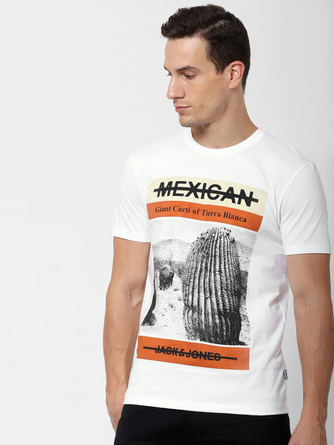 

Jack Jones Men White Printed Round Neck Pure Cotton T-shirt