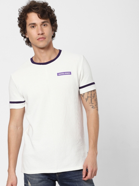 

Jack & Jones Men White Solid Round Neck Slim Fit Sustainable T-shirt