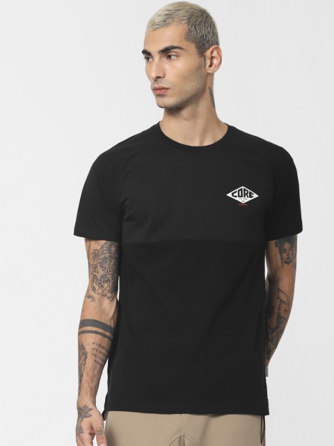 

Jack Jones Men Black Slim Fit Solid Round Neck Pure Cotton T-shirt