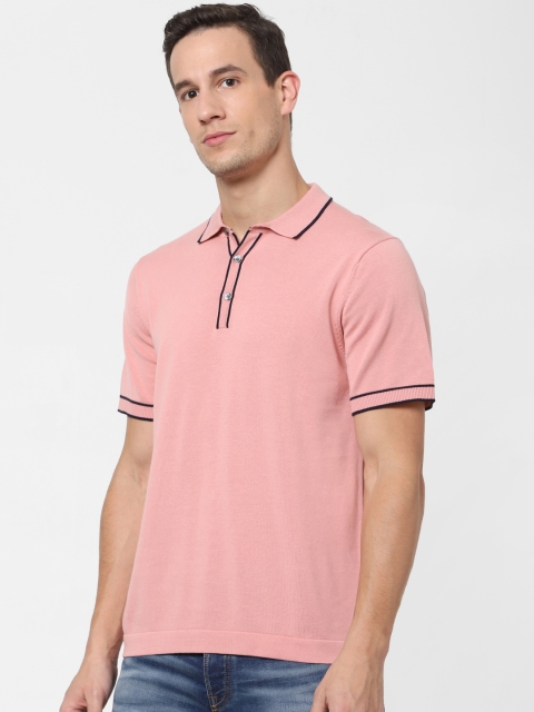 

Jack Jones Men Dusty Pink Solid Polo Collar Pure Cotton T-shirt
