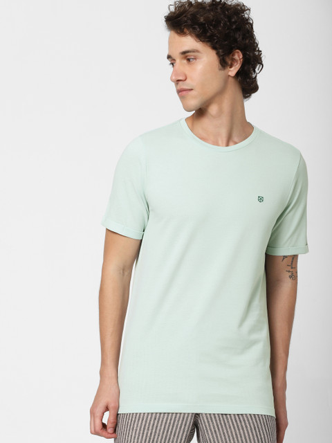 

Jack Jones Men Sea Green Solid Round Neck Pure Cotton T-shirt