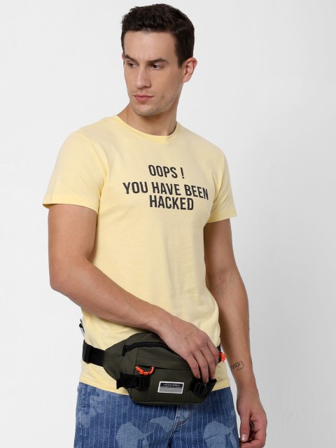 

Jack & Jones Men Yellow & Black Printed Round Neck T-shirt