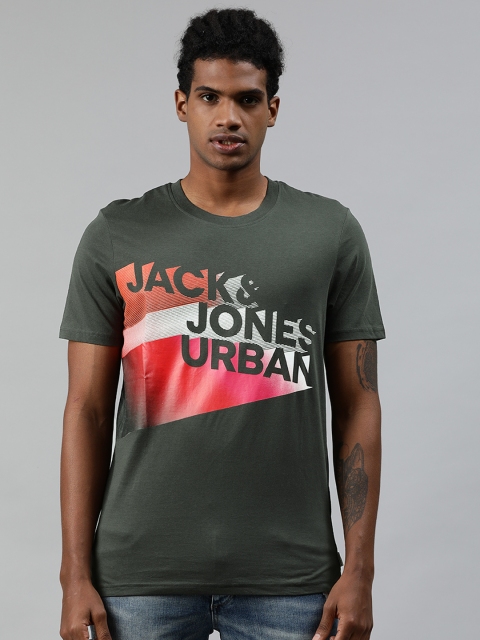 

Jack & Jones Men Charcoal Grey Printed Round Neck T-shirt