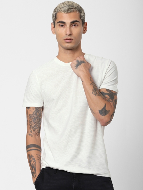 

Jack Jones Men White Solid Round Neck Slim Fit Sustainable Pure Cotton T-shirt