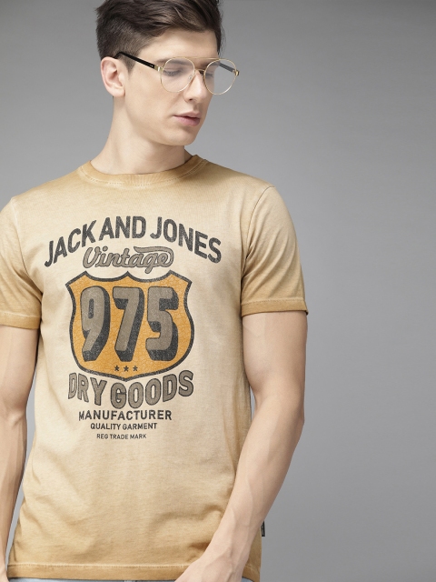 

Jack Jones Men Beige Printed Round Neck Organic Cotton T-shirt
