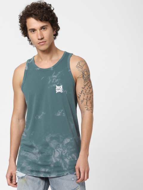 

Jack & Jones Men Teal Green & Grey Printed Round Neck T-shirt