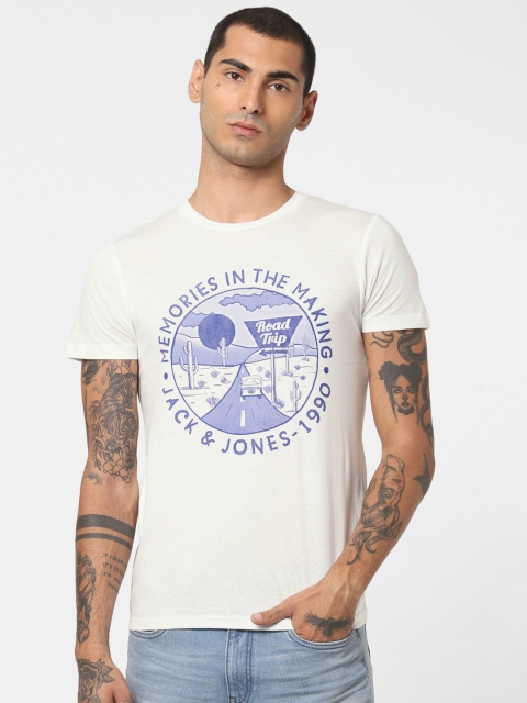 

Jack & Jones Men White Printed Round Neck Slim Fit T-shirt