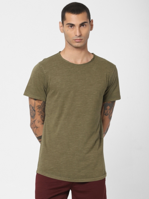 

Jack & Jones Men Olive Green Solid Round Neck Slim Fit T-shirt