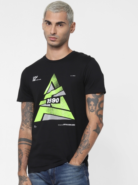 

Jack Jones Men Black Printed Round Neck Pure Cotton T-shirt