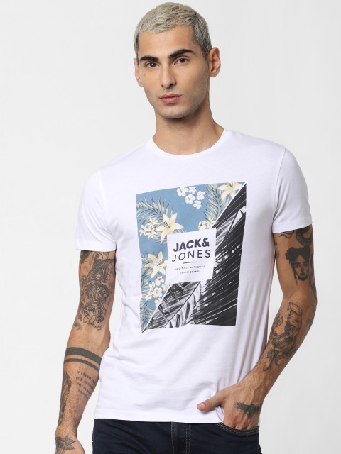

Jack & Jones Men White Printed Slim Fit Round Neck T-shirt