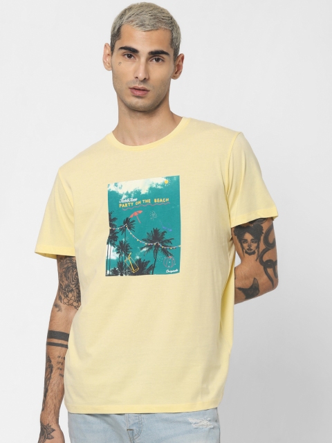 

Jack Jones Men Cream-Coloured Printed Slim Fit Round Neck Organic Cotton T-shirt