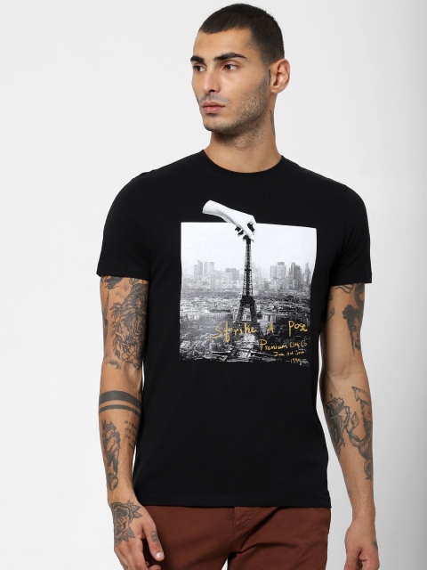 

Jack Jones Men Black Printed Slim Fit Round Neck Pure Cotton T-shirt
