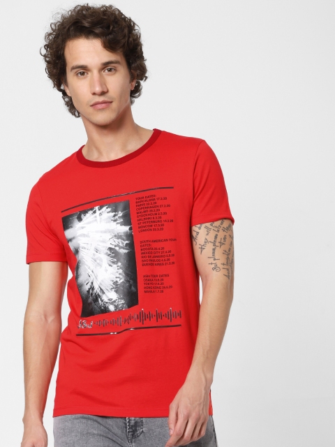 

Jack Jones Men Red Slim Fit Organic Cotton Printed Round Neck Organic Cotton T-shirt