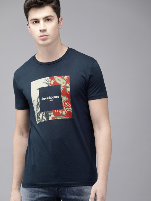 

Jack & Jones Men Navy Blue Printed Slim Fit Round Neck T-shirt