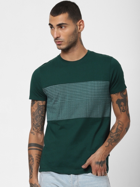 

Jack Jones Men Green Slim Fit Printed Round Neck Pure Cotton T-shirt