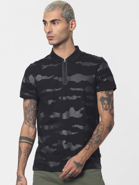 

Jack & Jones Men Black Printed Polo Collar T-shirt